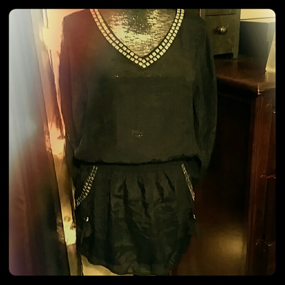 Black Studded Buckle Dress Cover Up w/Pockets - Picture 1 of 4