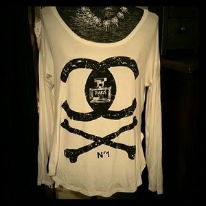 Paris Double C Long Sleeve Cream Shirt Top S