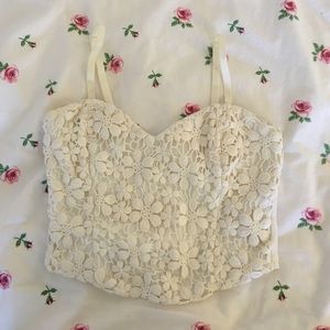 LF Floral Lace White Crop Top