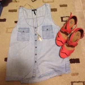 Sleeveless chambray top