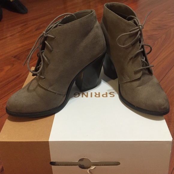 Gray Suede Lace Up Booties with Chunky heel