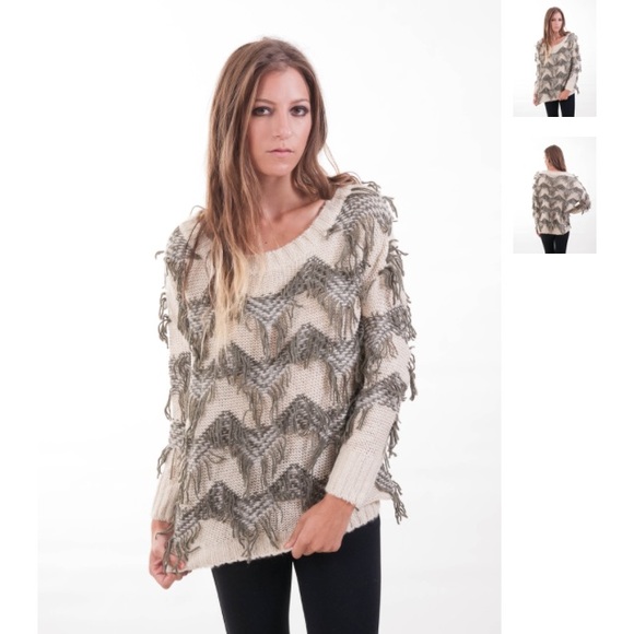 Olive Zig Zag Fringe Statement Sweater