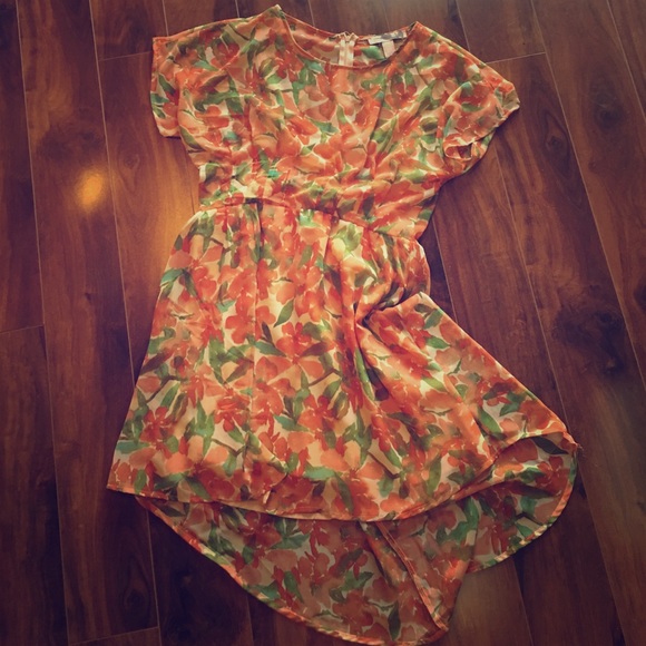 Coral colored Floral spring dress - Picture 1 of 4