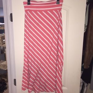 Medium pink and white striped maxi skirt
