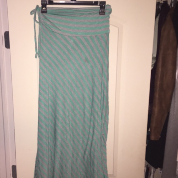 Medium blue and gray striped maxi skirt