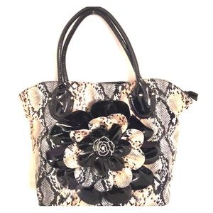 Unique Snake Skin Print Bag w/ Flower