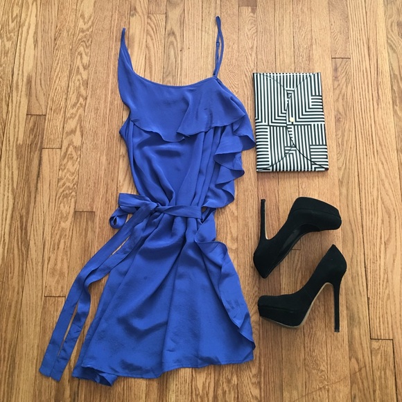 Blue flowy ruffle one shoulder dress
