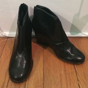Leather Black Wedge Booties