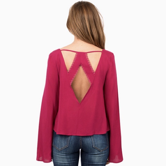 Tobi Raspberry Flowy Open Back Blouse - Picture 1 of 3