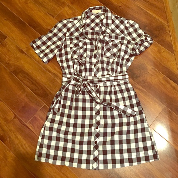 Black & white checkered shirt waisted dress