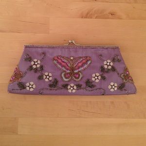 Hand beaded satin clutch