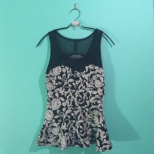 Black & White Floral Print Peplum Top