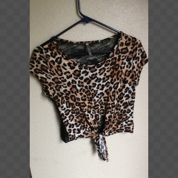 Lace back cheetah print crop top. Size S