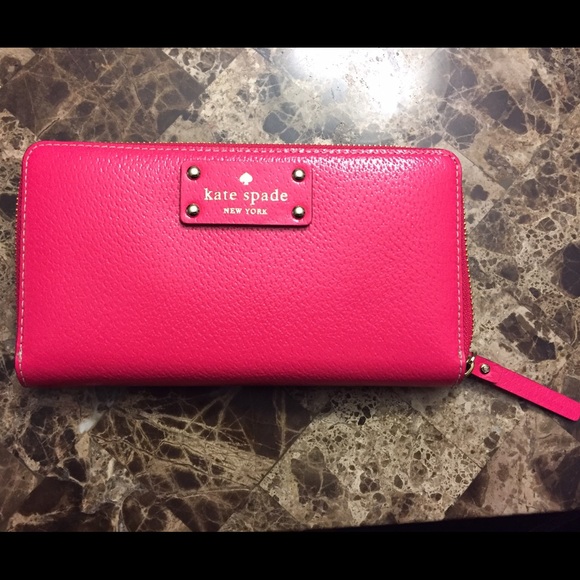 New Kate Spade pink leather accordion zip wallet