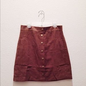 Camel brown faux suede button up skirt