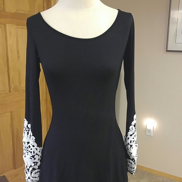 Black Long Spandex With Lace Applique on Cuffs