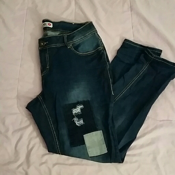 Patchwork striaght leg jeans