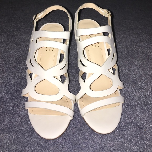BCBG white leather heels