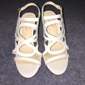 BCBG white leather heels