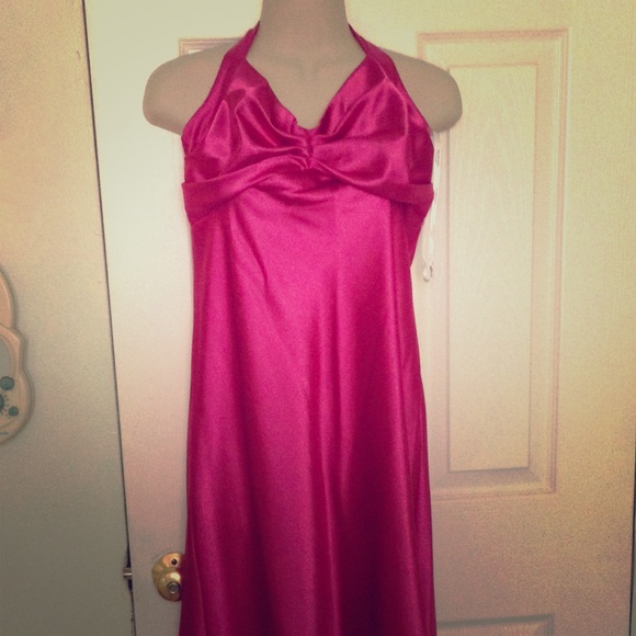 Hot Pink Halter Prom Dress