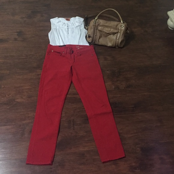 Red J Crew ankle jeans