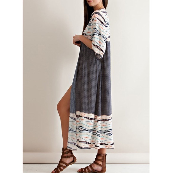 "Love's Philosophy" Printed Kimono Duster Cardigan - Picture 2 of 4