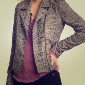 Chic, versatile boucle black and white moto jacket