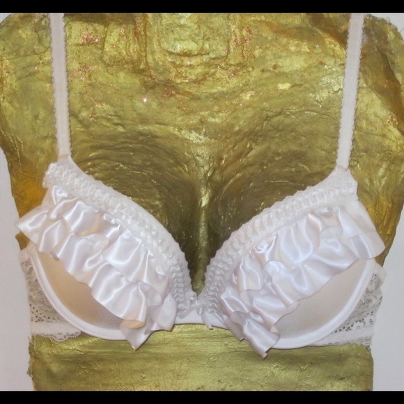 White rave bra trimmed in white satin ruffle, 34C - Picture 1 of 1