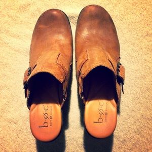 Born Concept rubber wedge brown leather mules