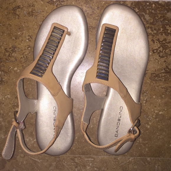 Tan strapped gold sandals