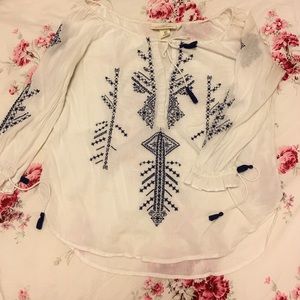 H&M White and Navy Peasant Shirt