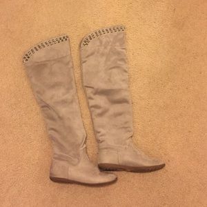 Thigh high suede studded boots