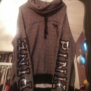 Pink, sequin cowl neck pullover