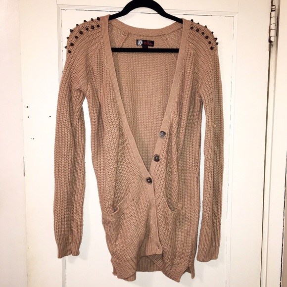 Knit Cardigan w/ Studded Shoulders
