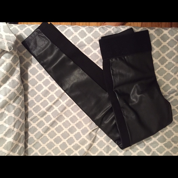 Black faux leather tights