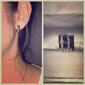 14k white gold and diamond hoop earrings