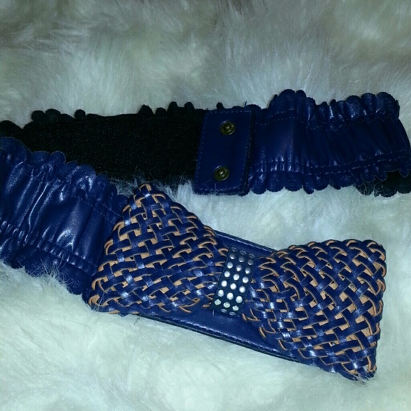 Navy blue elastic belt with bow - Picture 1 of 4