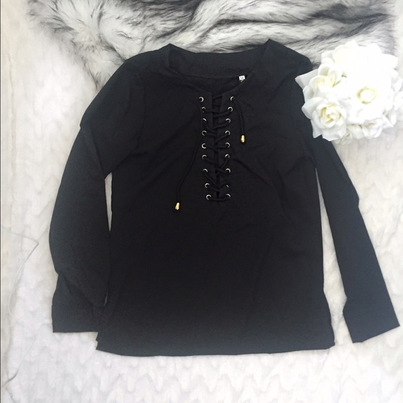 Black Lace Up Blouse, new. - Picture 2 of 3
