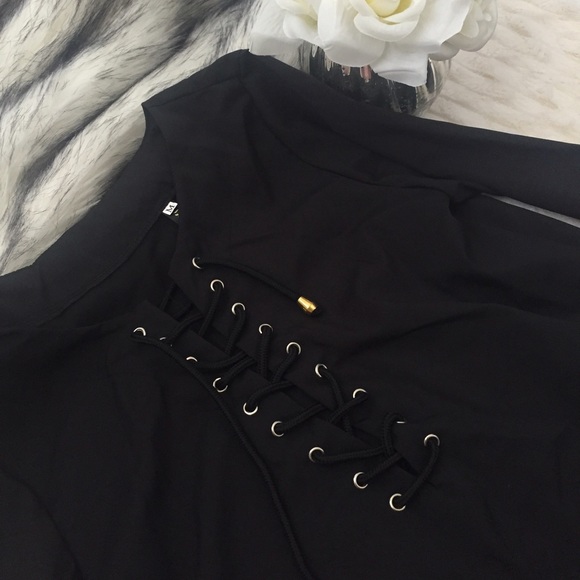 Black Lace Up Blouse, new. - Picture 3 of 3