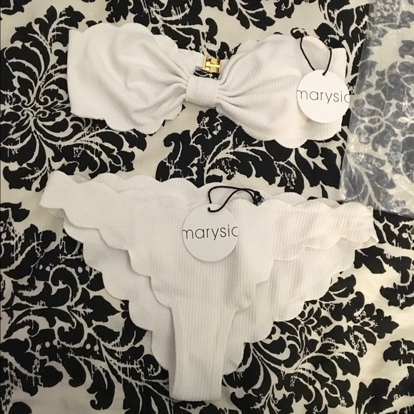 Marysia White Antibes Scalloped Top & Bottom XS