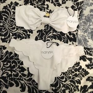 Marysia White Antibes Scalloped Top & Bottom XS