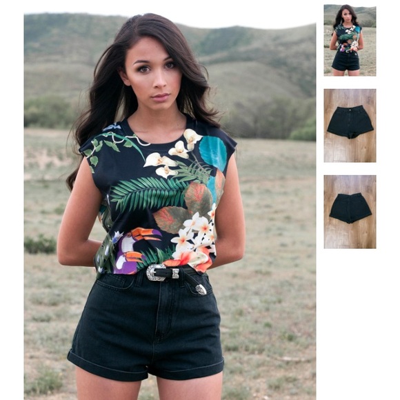 High Waist Black Denim Shorts