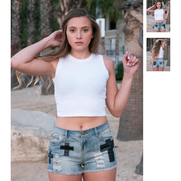Patched Cross Denim Shorts