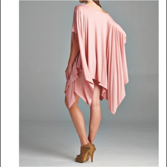 Dust Pink Loose Fit Asymetrical Hem Tunic Top - Picture 2 of 4