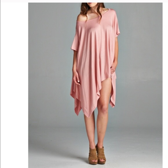 Dust Pink Loose Fit Asymetrical Hem Tunic Top - Picture 3 of 4