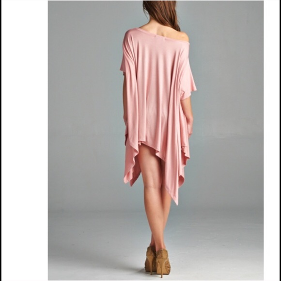 Dust Pink Loose Fit Asymetrical Hem Tunic Top - Picture 4 of 4
