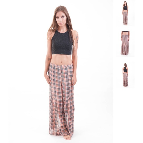 Plaid Sheer Maxi Skirt