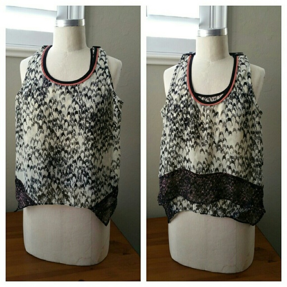 Silence + Noise Black & Beige Chiffon Tank