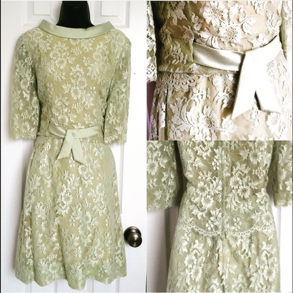 Vintage Dresses & Skirts - Vintage Light Green Lace Dress