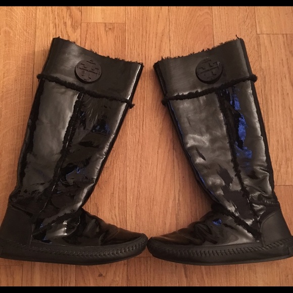 Tory Burch Tall Black Boots with Reva Logo